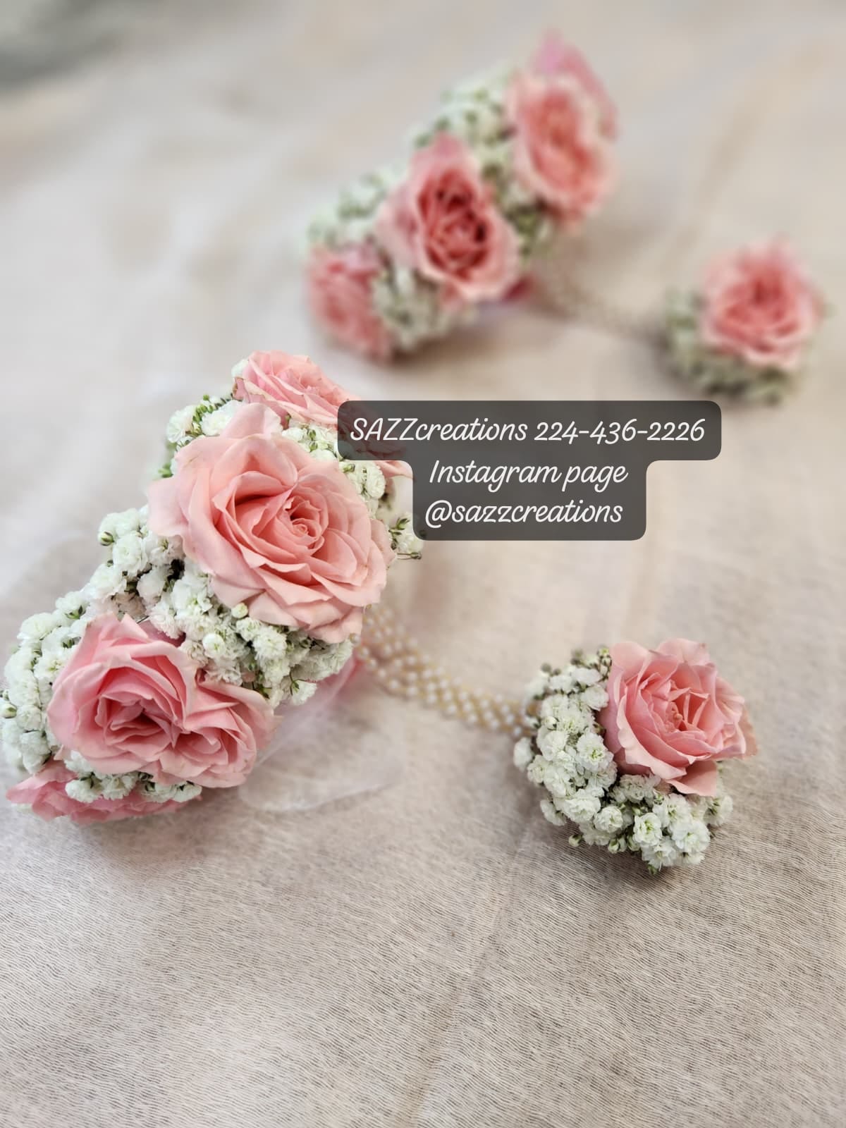 Blush pink rose bridal hand gajrey and matching floral ring set
