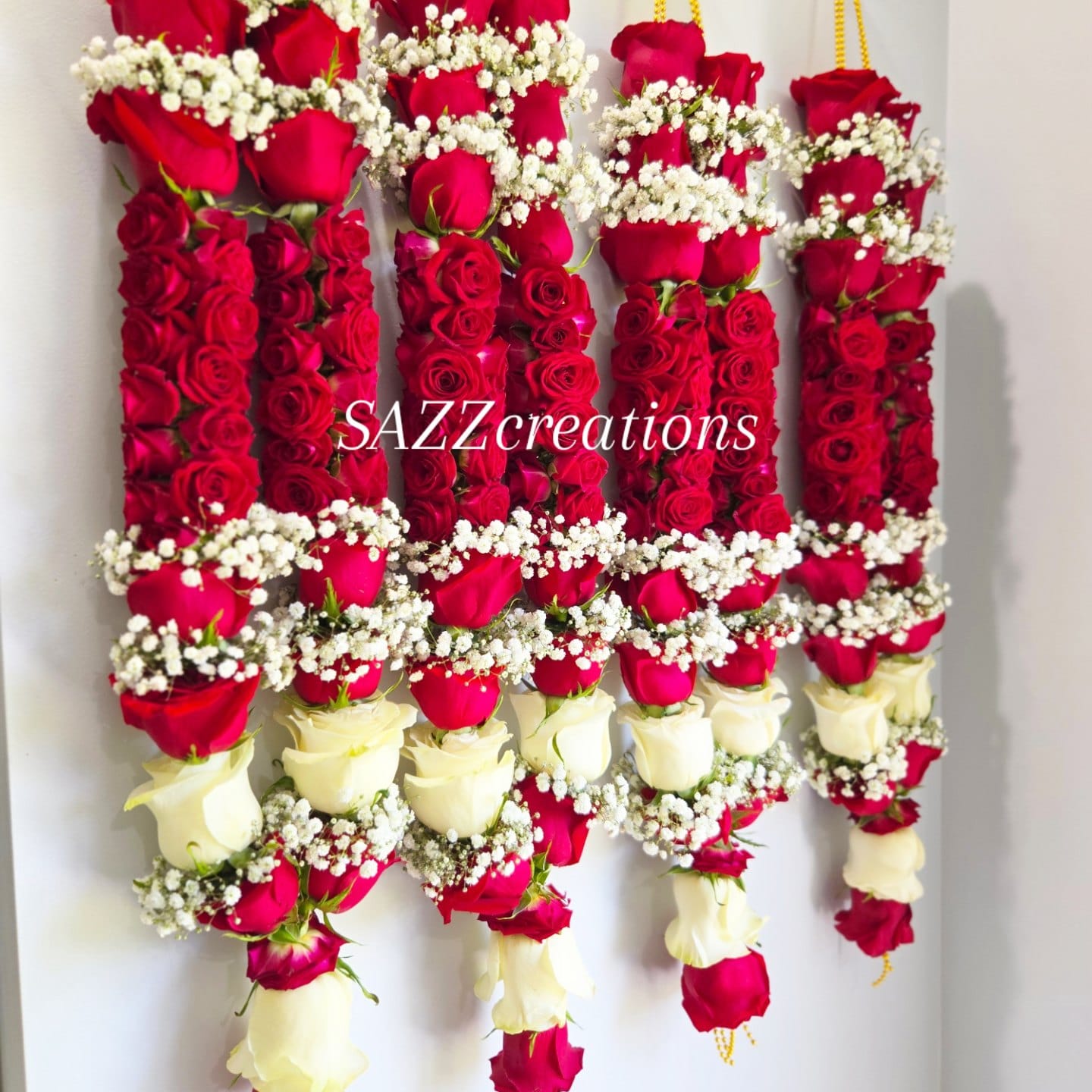 Red and white rose bridal varmala haar set