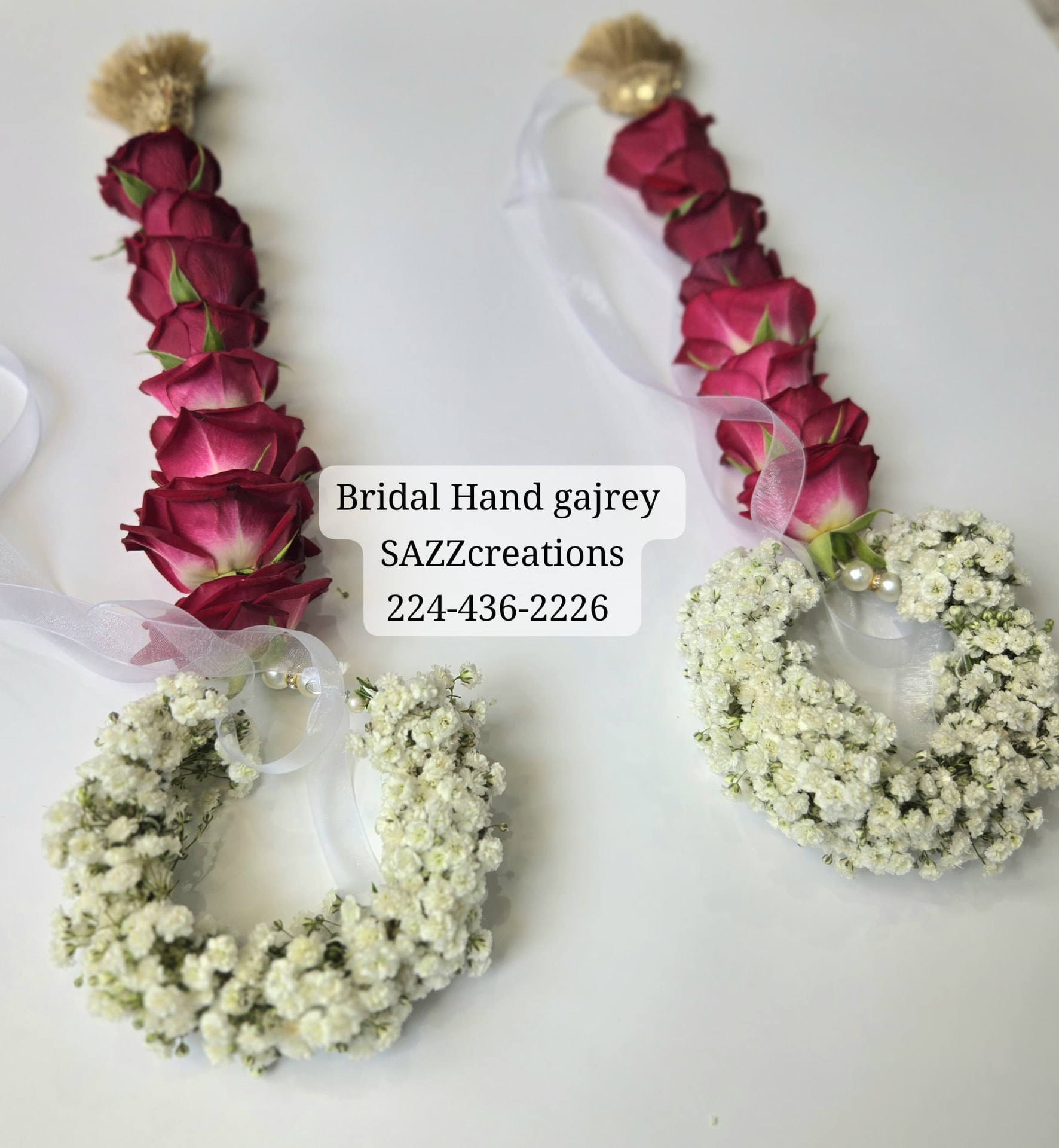 Red rose and baby's breath bridal hand gajrey