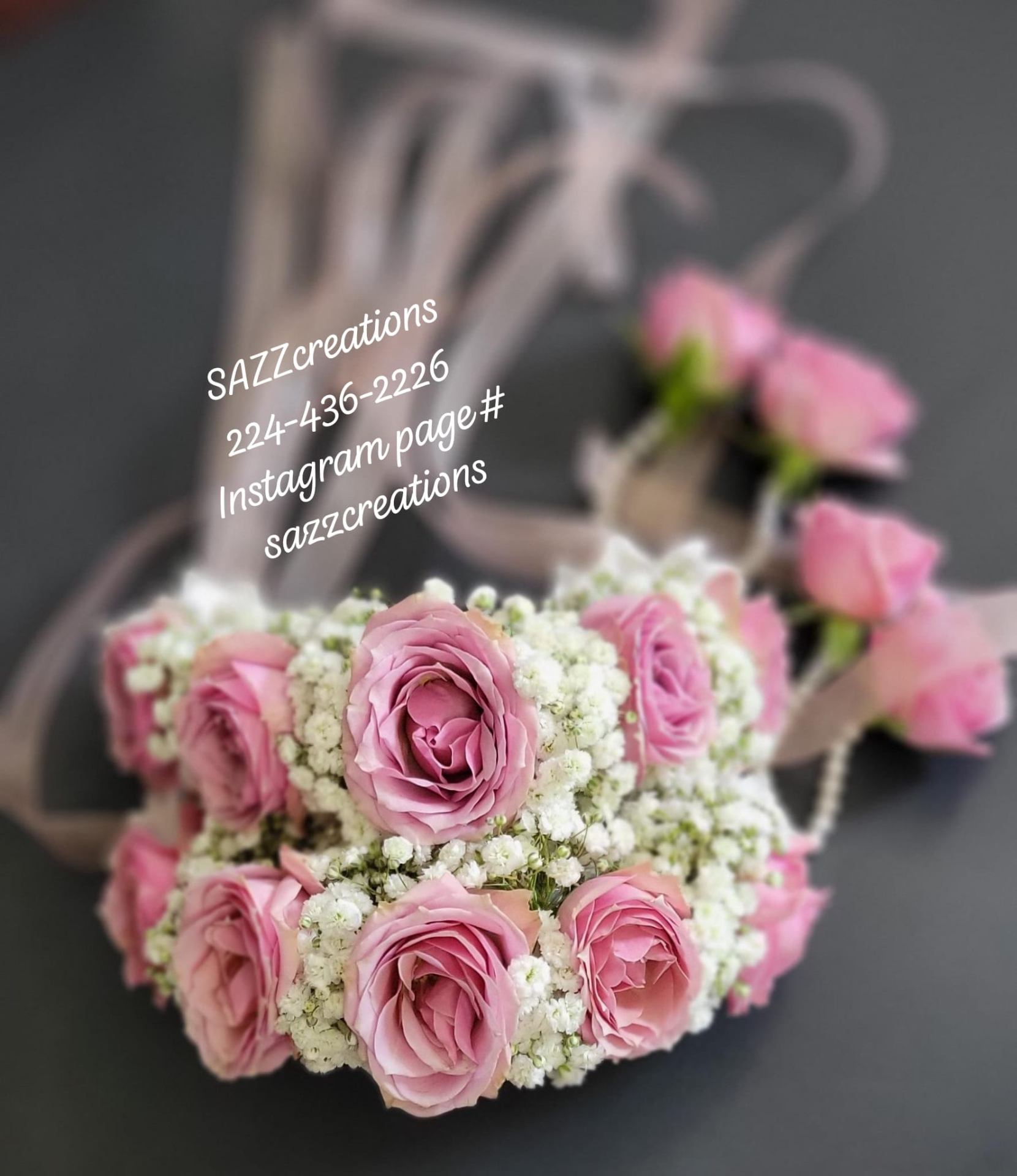 Pink rose and baby's breath floral garland