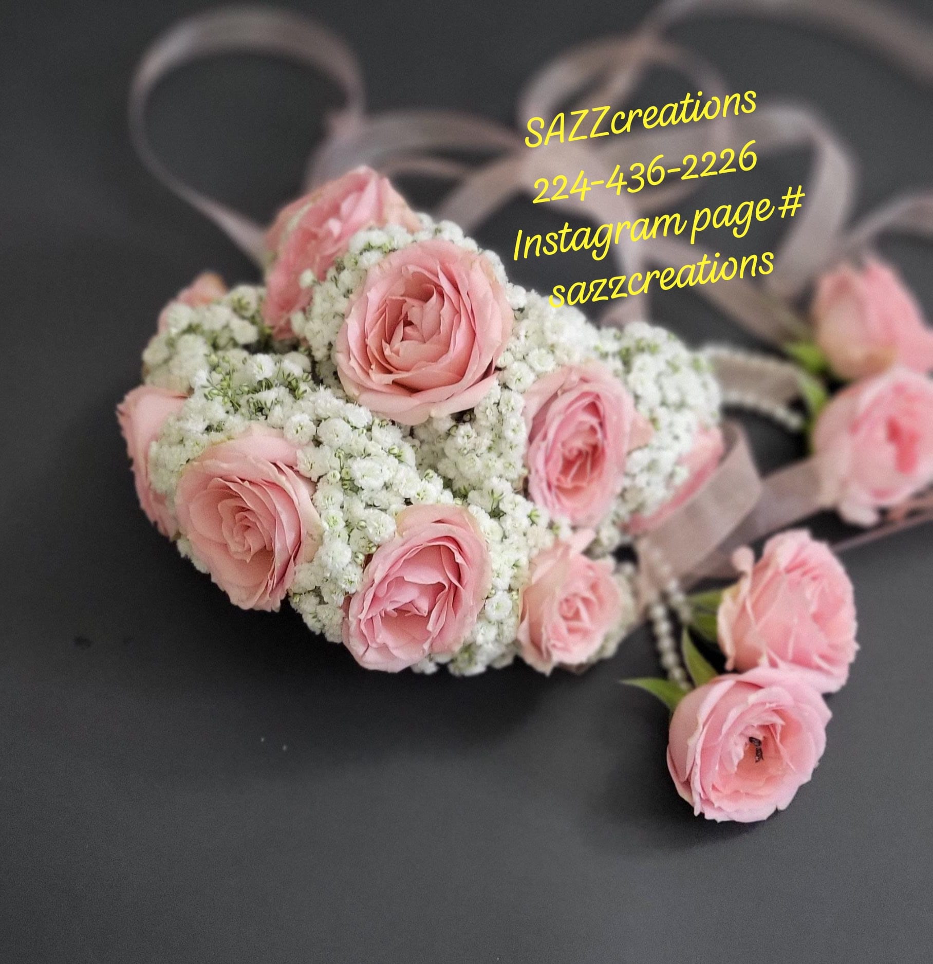 Blush pink rose and baby's breath hand gajrey pair with pearl accents